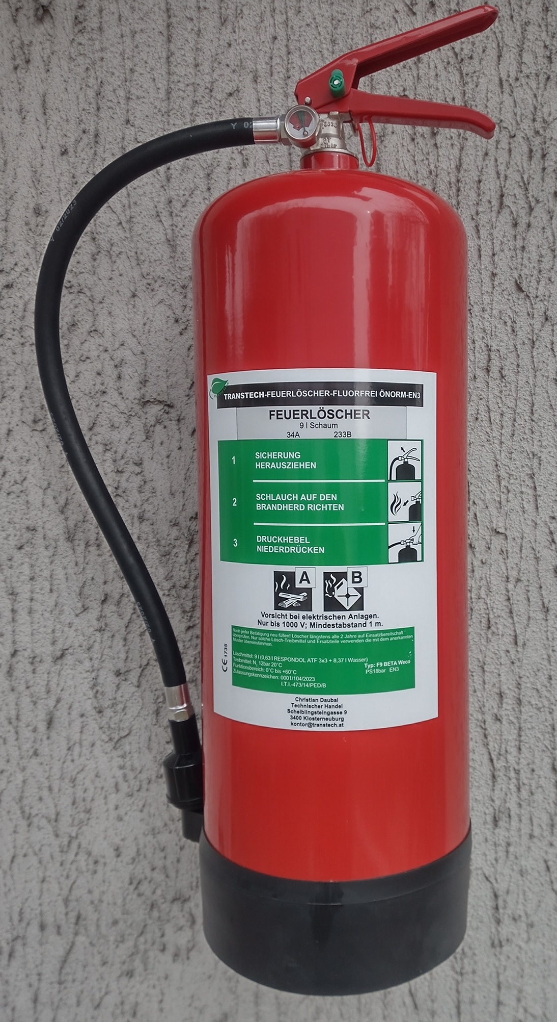 Schaum-Dauerdruckfeuerlöscher fluorfrei 9 Liter